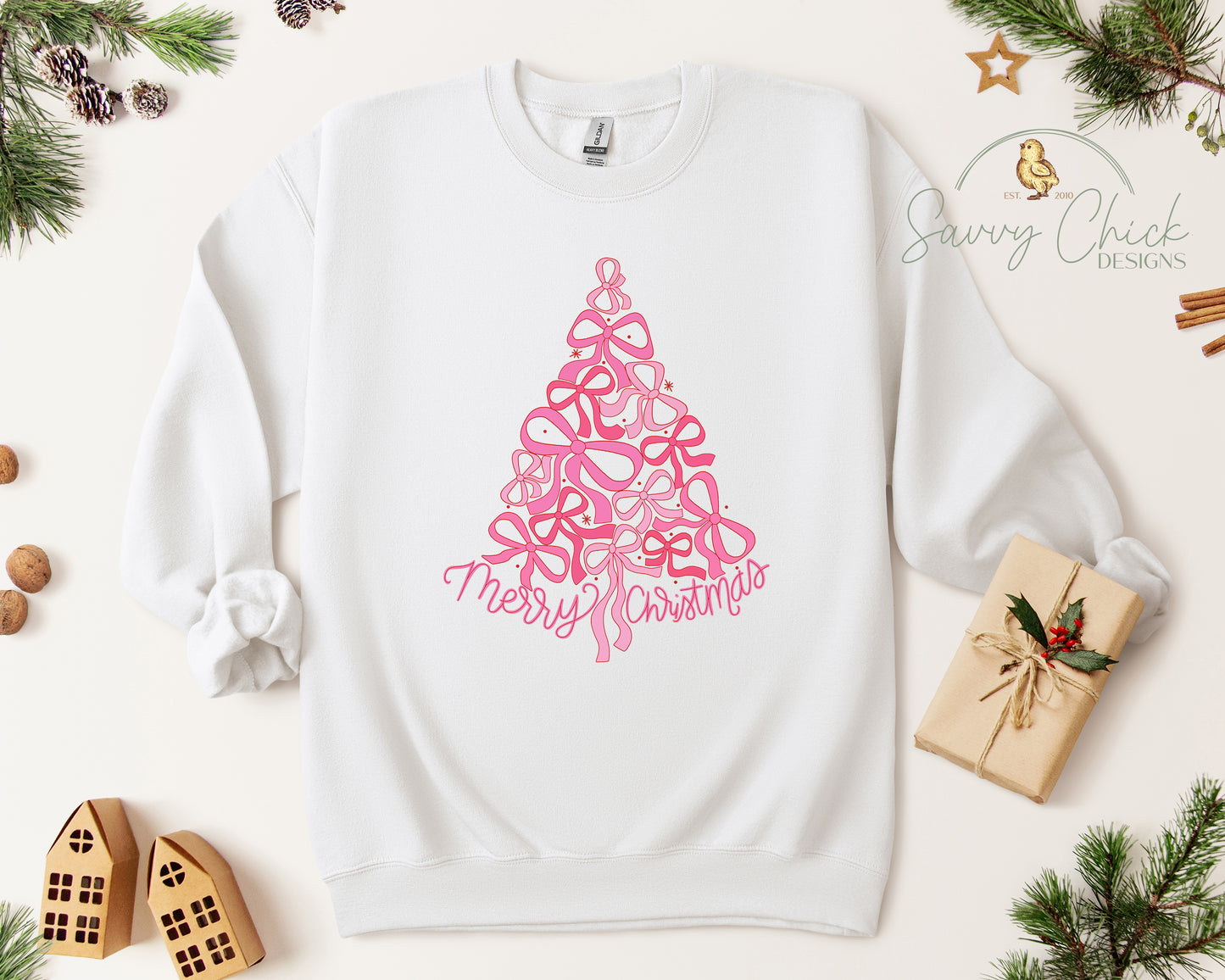Pink Coquette Bows Christmas Tree Sweatshirt