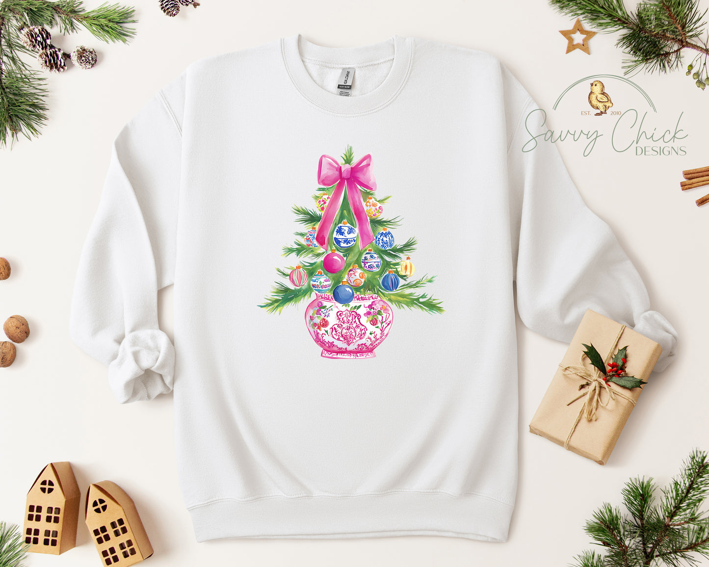 Pink Chinoi Christmas Tree Sweatshirt