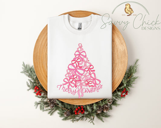 Pink Coquette Bows Christmas Tree Sweatshirt