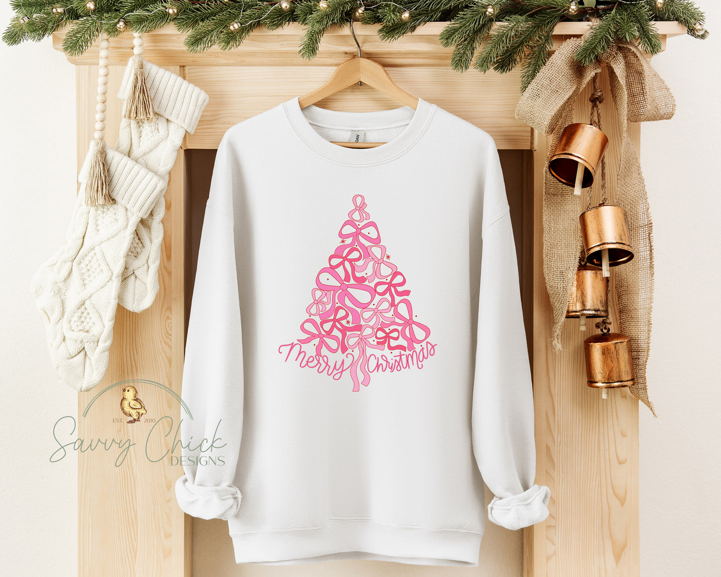 Pink Coquette Bows Christmas Tree Sweatshirt