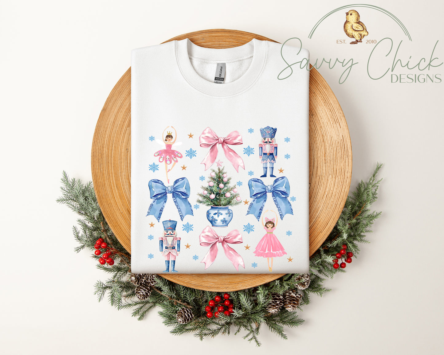 Preppy Pink Nutcracker & Coquettes Christmas Sweatshirt