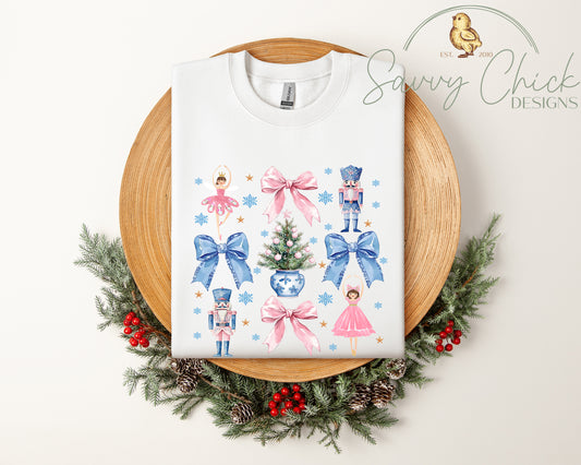 Preppy Pink Nutcracker & Coquettes Christmas Sweatshirt