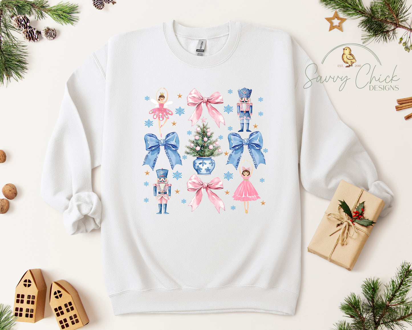 Preppy Pink Nutcracker & Coquettes Christmas Sweatshirt